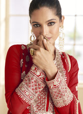 Wedding Wear Red Colour Gown Looking Charming